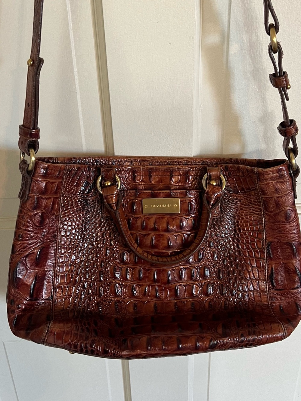 Brahmin Chestnut Croc-Embossed Leather Satchel